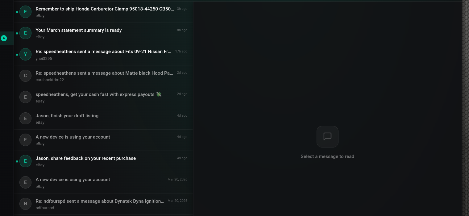 Two-pane message inbox with conversation list and thread view