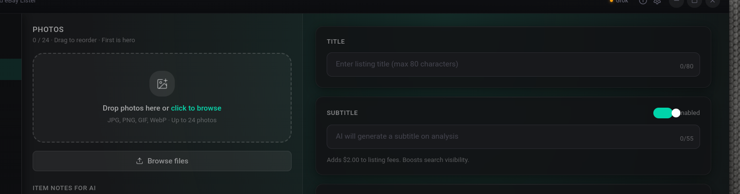Photo drop zone for uploading product images