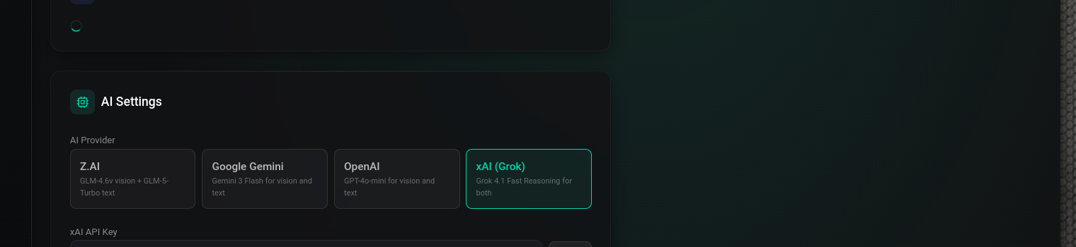 AI provider and model selection dropdown
