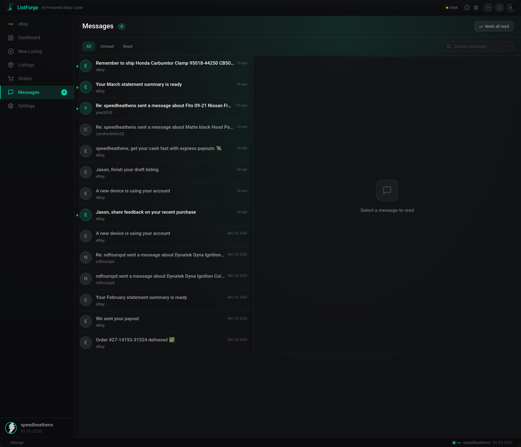 ListerAI message inbox with buyer conversations